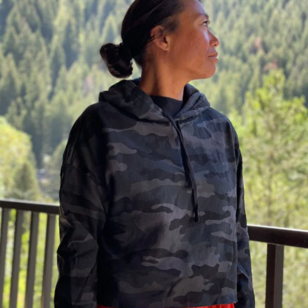 Women's Cropped Black Camo Hoody